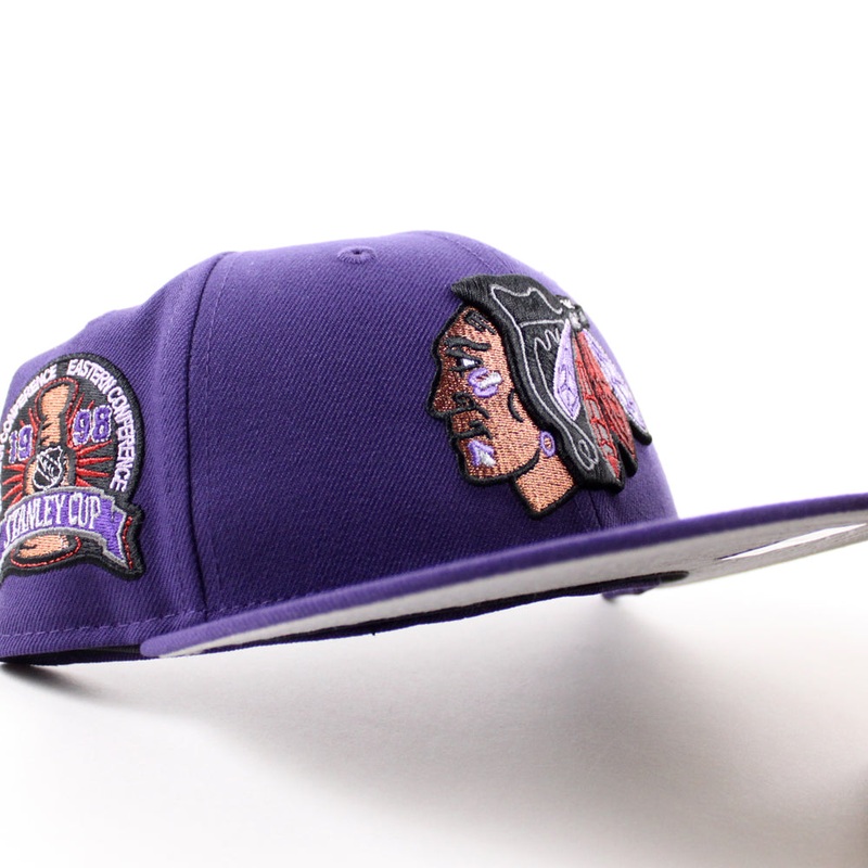 Chicago Blackhawks 1998 Stanley Cup New Era 59Fifty Fitted Hat (Purple Gray Under brim) 7