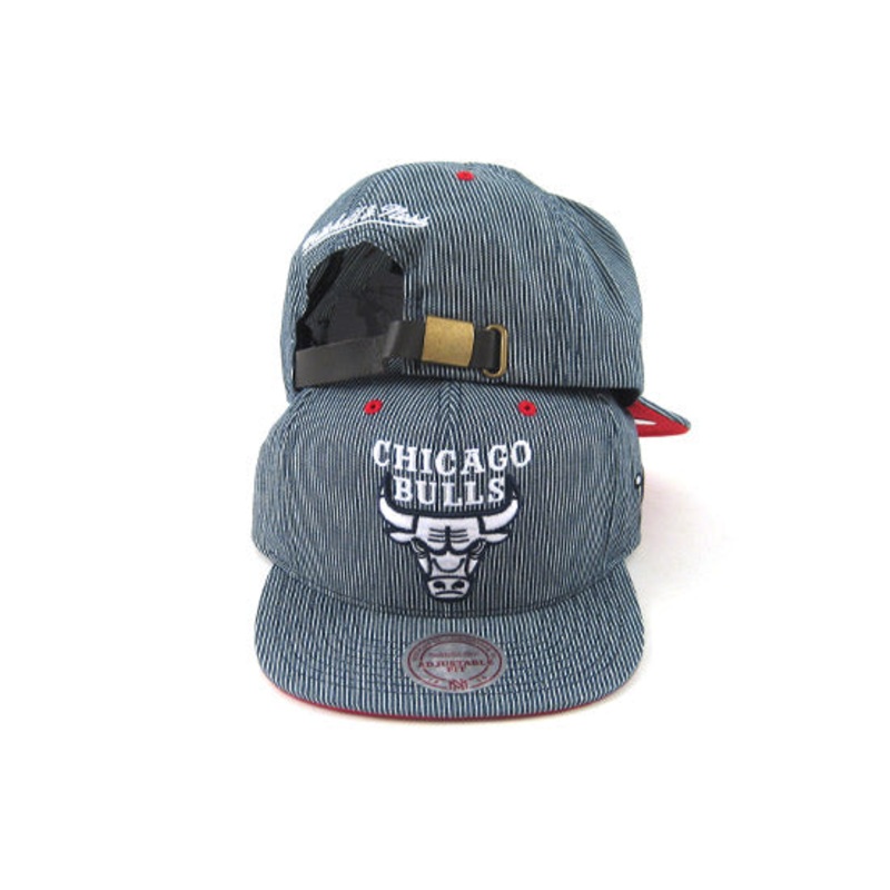Chicago Bulls Mitchell & Ness Strapback Hats (Pinstripe Red Bottom) One Size