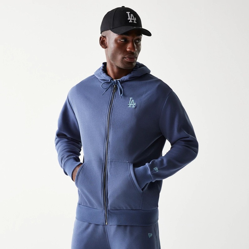 LA Dodgers MLB Midi League Essential Brushed Fleece Dark Blue Oversized Full Zip Hoodie XS