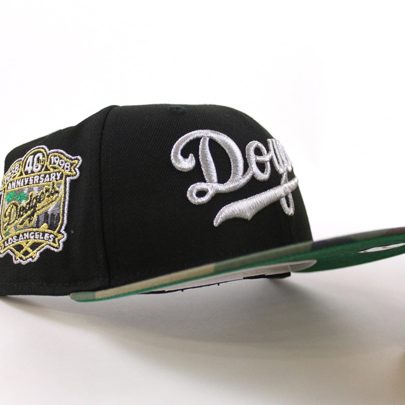 Los Angeles Dodgers 40th Anniversary New Era 59Fifty Fitted Hat (Black Woodland Camo Green Under Brim) 7