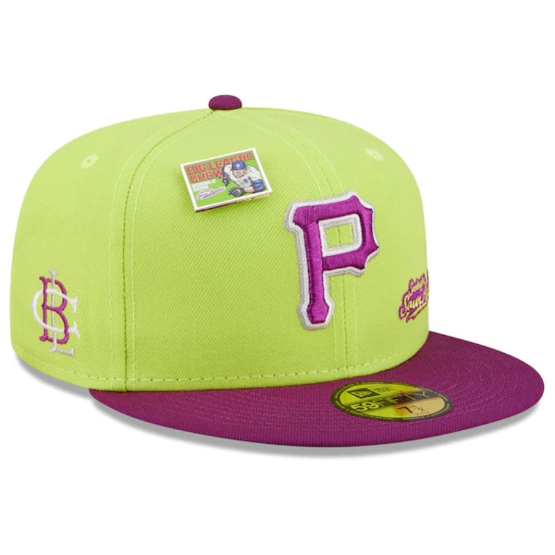 New Era MLB x Big League Chew  Pittsburgh Pirates Swingin’ Sour Apple Flavor Pack 59FIFTY Fitted Hat – Green/Purple