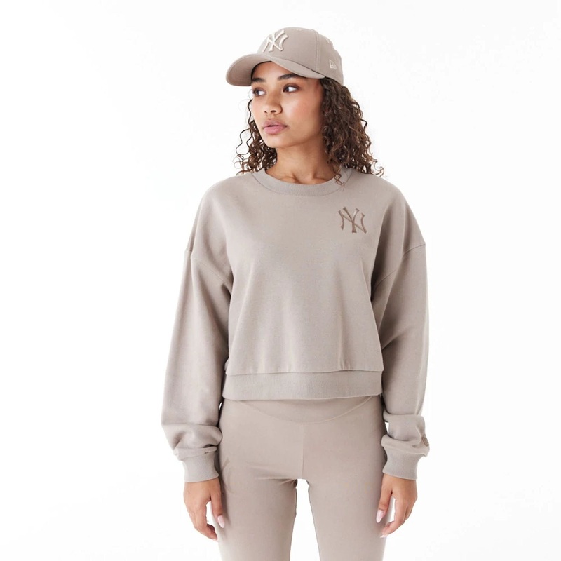 New York Yankees Womens MLB Lifestyle Brown Crop Crew Neck Sweatshirt XS