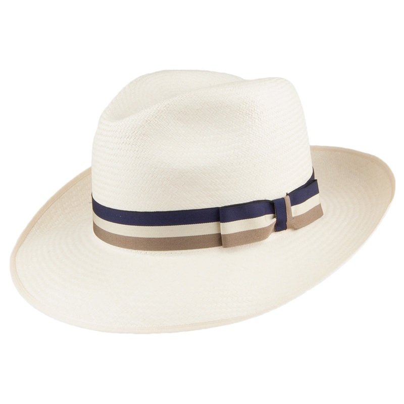 Olney Hats Snap Brim Panama Hat with Striped Band – Bleach S