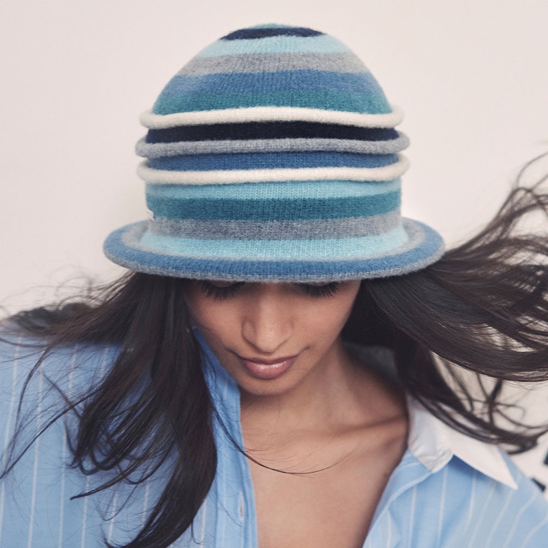 Seeberger Hats Striped Boiled Virgin Wool Cloche Hat – Jade-Blue 1-Size