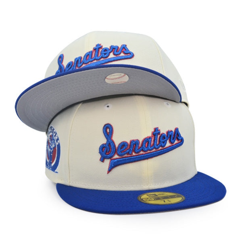 Washington Senators Script Alternate Logo Exclusive New Era 59Fifty Fitted Hat – Chrome/Light Royal 6 7/8