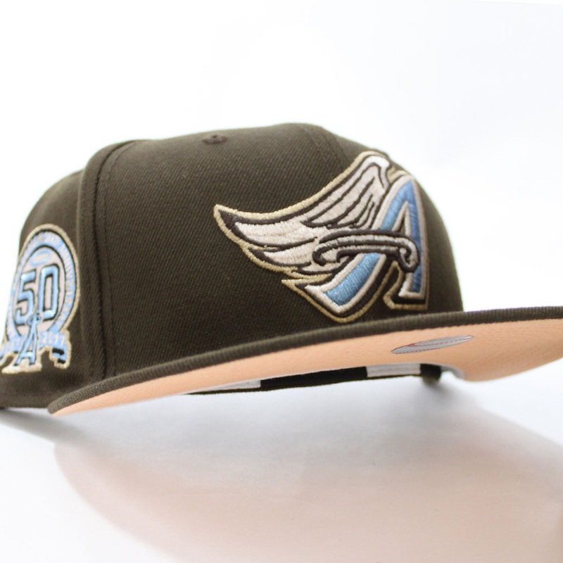 Anaheim Angels 50th Anniversary New Era 59Fifty Fitted Hat (Walnut Peach Under Brim) 7