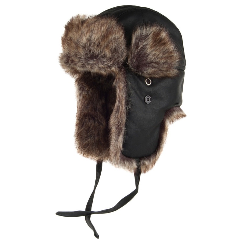 Jaxon & James Washed Faux Leather Trapper Hat Black Wholesale Pack Prepack