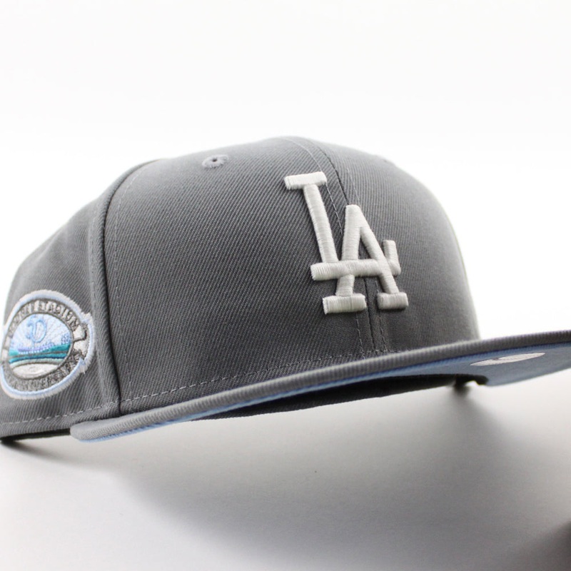 Los Angeles Dodger Stadium 50th Anniversary New Era 59Fifty Fitted Hat (GITD Storm Gray Sky Blue Under Brim) 6 7/8