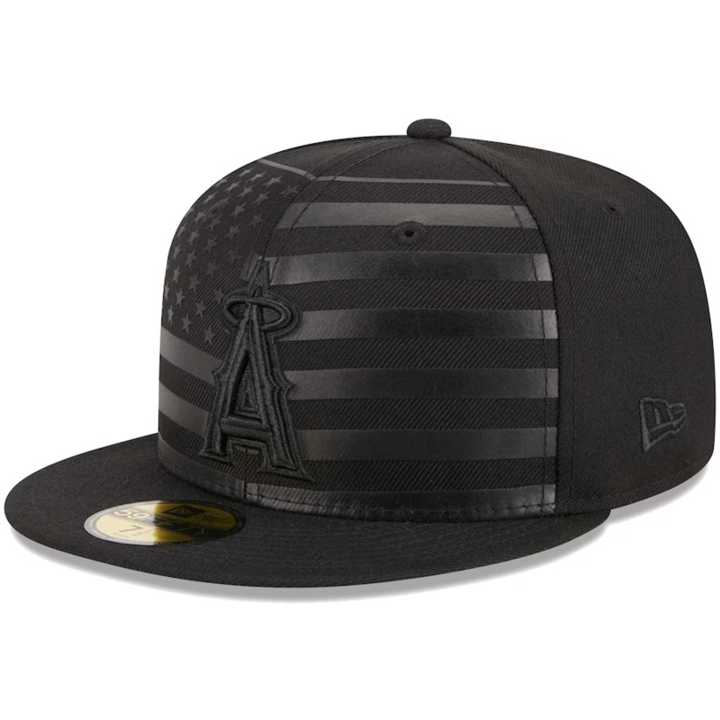New Era Los Angeles Angels All Black American Flag 2023 59FIFTY Fitted Hat