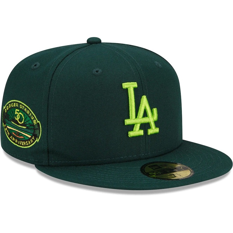 New Era Los Angeles Dodgers Green Dodger Stadium 50th Anniversary Color Fam Lime Undervisor 59FIFTY Fitted Hat