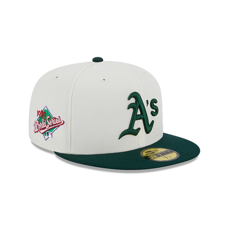 Oakland Athletics 1989 WORLD SERIES Exclusive New Era RETRO 59FIFTY Fitted Hat – Chrome/Pine 6 7/8