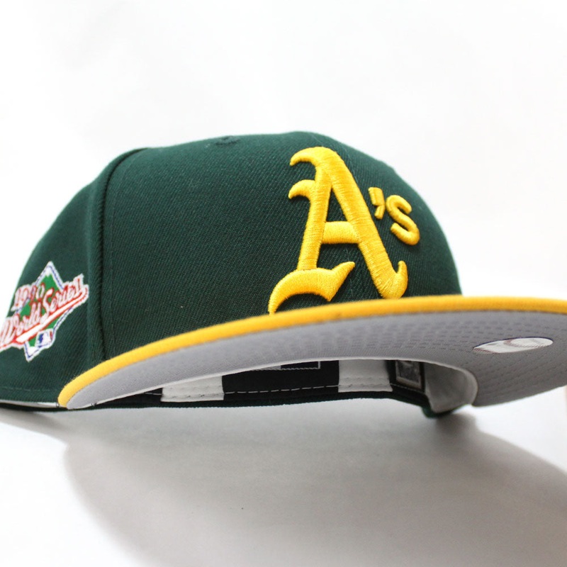 Oakland Athletics 1990 World Series New Era 59Fifty Fitted Hat (Green Yellow Grey Under Brim) 7
