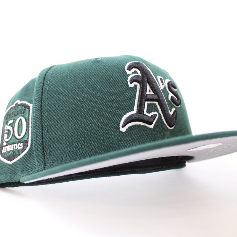 Oakland Athletics 50TH ANNIVERSARY New Era 59Fifty Fitted Hat (GITD Green Gray Under Brim) 7