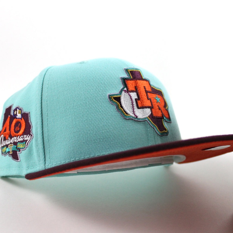 Texas Rangers 40TH ANNIVERSARY New Era 59Fifty Fitted Hat (Tint Blue Maroon ORANGE Under Brim) 7