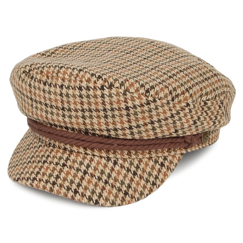 Brixton Hats Houndstooth Fiddler Cap – Khaki-Multi Small-56cm