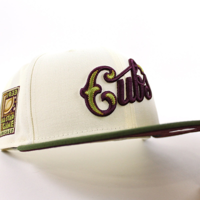 Chicago Cubs 1933 ALL STAR GAME New Era 59Fifty Fitted Hat (CHROME WHITE RIFLE GREEN MAROON Under Brim) 7