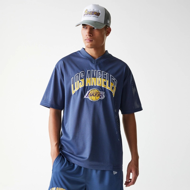 LA Lakers NBA Arch Dark Blue Mesh Oversized Jersey XS