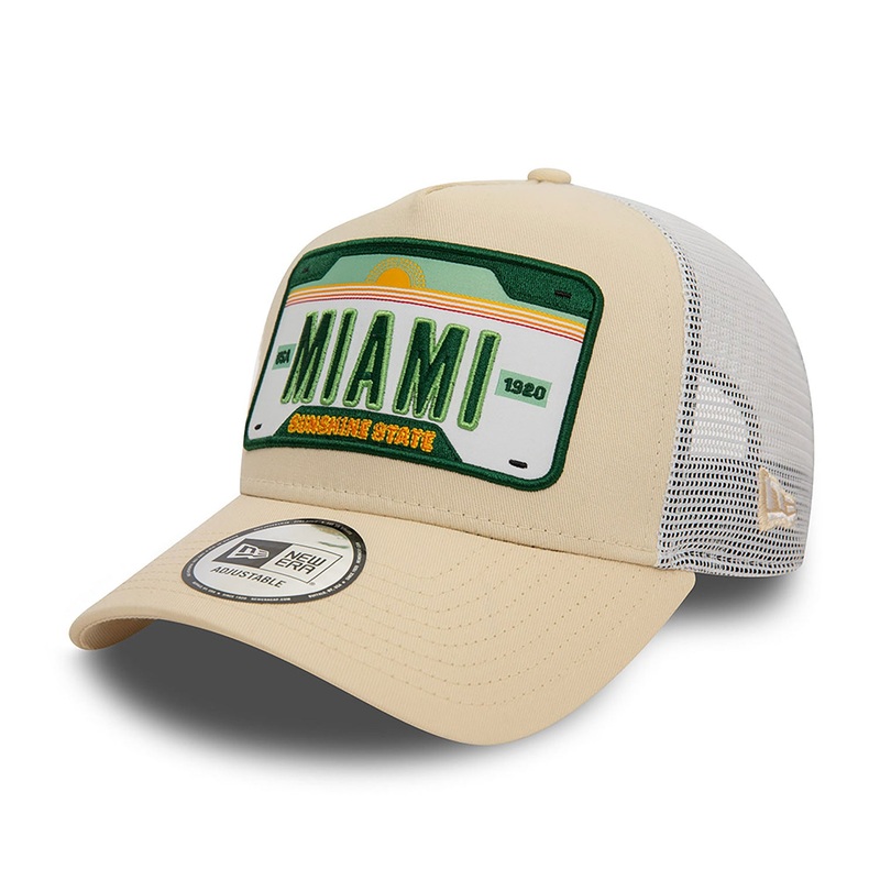 New Era 9FORTY Miami Patch A-Frame Stone Trucker Cap One Size