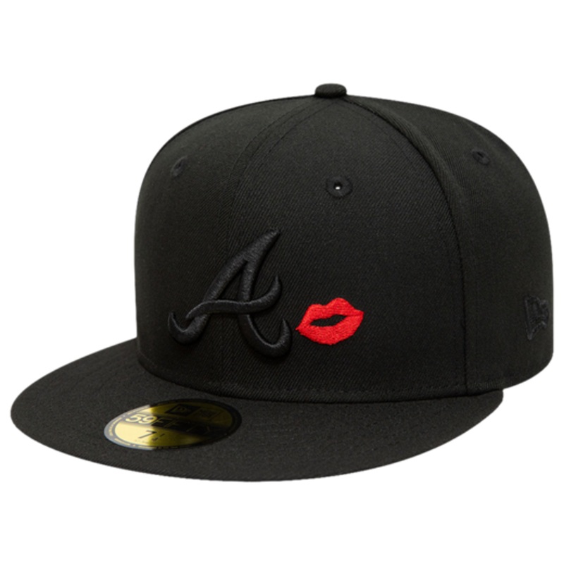 New Era Atlanta Braves Black Red Lips Kiss Inaugural Season 59FIFTY Fitted Hat