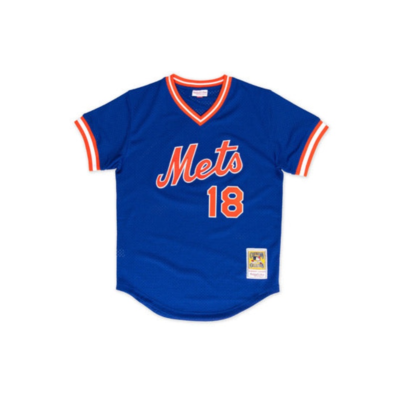 New York Mets #18 Darryl Strawberry Mitchell and Ness 1987 Authentic Cooperstown Collection Batting Practice Jersey l