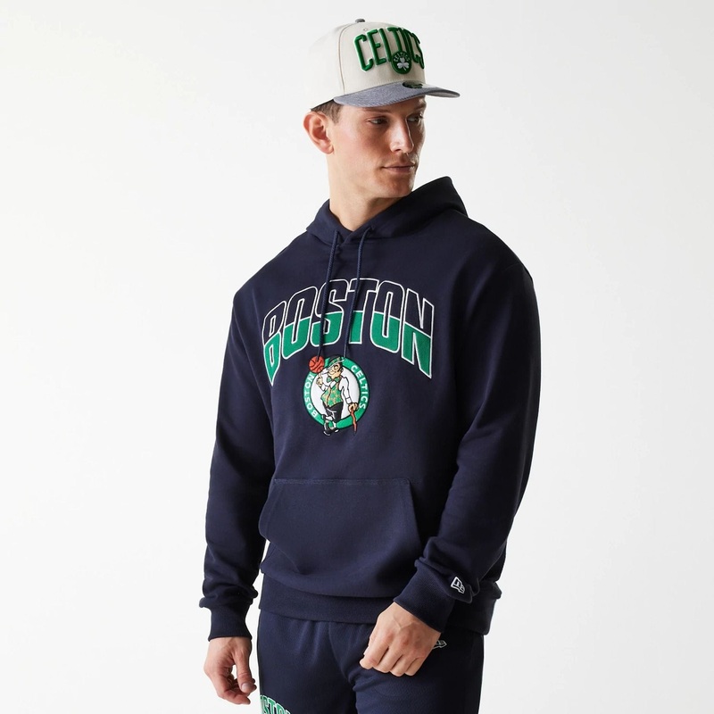 Boston Celtics NBA Arch Graphic Navy Oversized Pullover Hoodie XS