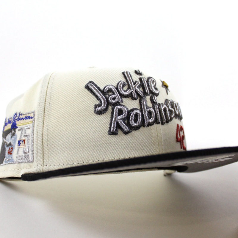 BROOKLYN DODGERS 75 JACKIE ROBINSON New Era 59Fifty Fitted Hat (Chrome White Black Gray Under Brim) 7