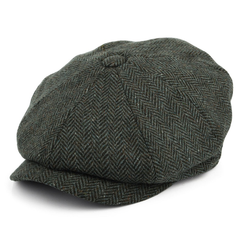 Jaxon & James Donegal Tweed Herringbone Bridgetown Newsboy Cap – Forest-Sage S