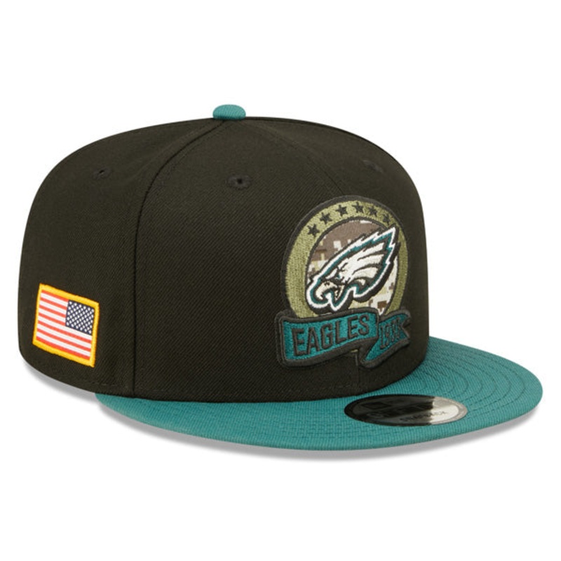 Philadelphia Eagles NFL 2022 Salute to Service 9FIFTY Snapback Hat – Black/Green