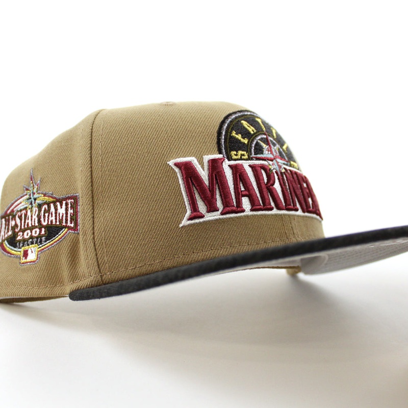 Seattle Mariners 2001 All Star Game New Era 59Fifty Fitted Hat (Khaki Black Gray Under Brim) 7