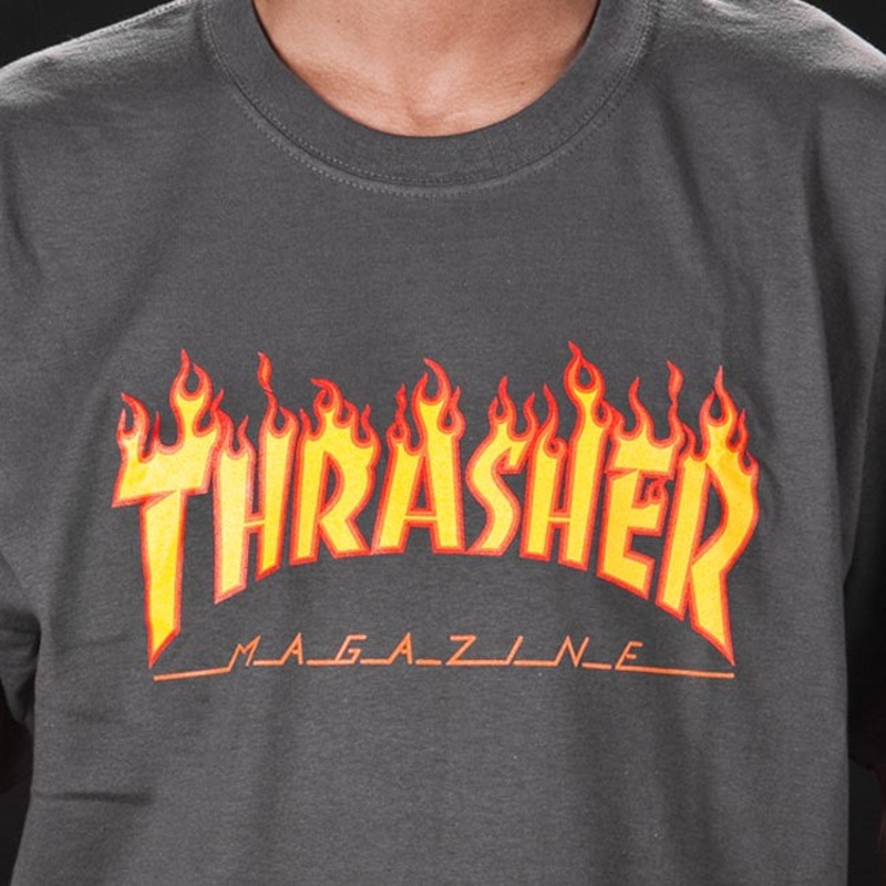Thrasher Magazine Flame Logo T-Shirt (Charcoal Gray) s