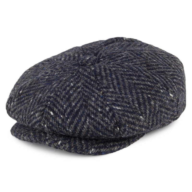 Failsworth Hats Donegal Tweed Herringbone Mayo Newsboy Cap – Navy-Grey 55