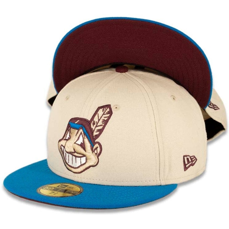 New Era Cleveland Indians Beige/Blue Chief Wahoo 59FIFTY Fitted Hat