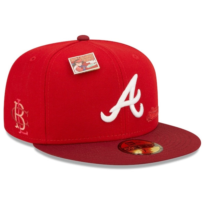 New Era MLB x Big League Chew  Atlanta Braves Slammin’ Strawberry Flavor Pack 59FIFTY Fitted Hat – Scarlet/Cardinal