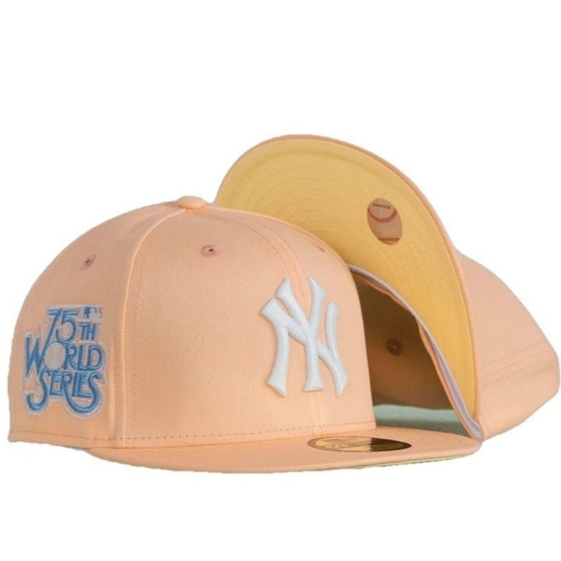 New Era New York Yankees Peach 1985 World Series Soft Yellow Undervisor 59FIFTY Fitted Cap
