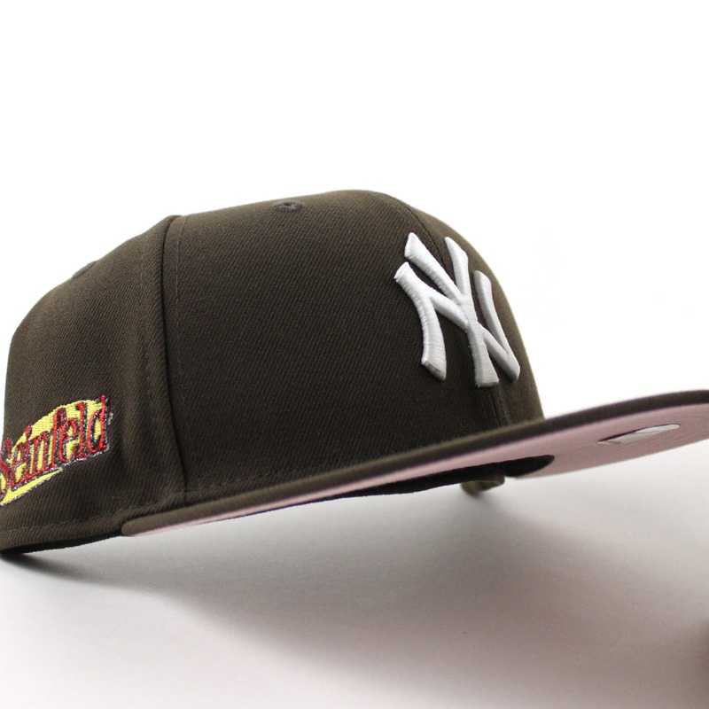 New York YANKEES SEINFELD New Era 59Fifty Fitted Hat (Walnut Brown Pink Under Brim) 7
