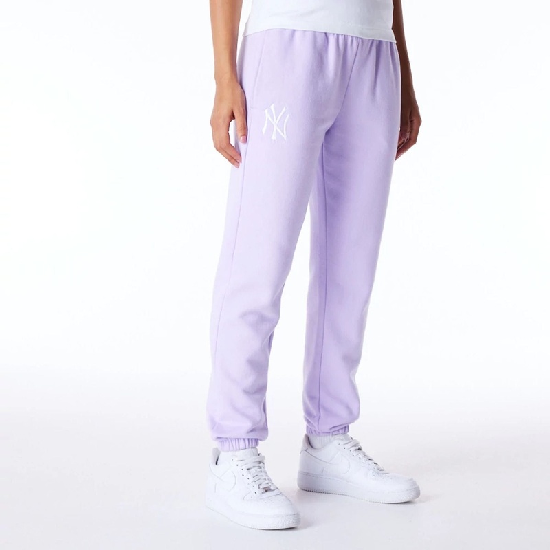 New York Yankees Womens MLB League Essential Pastel Purple Fleece Joggers XS