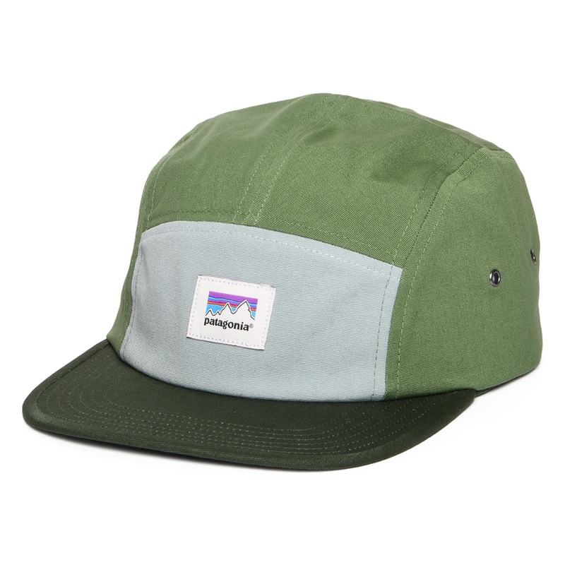 Patagonia Hats Shop Sticker Graphic Maclure Organic Cotton 5 Panel Cap – Light Blue-Green Adjustable