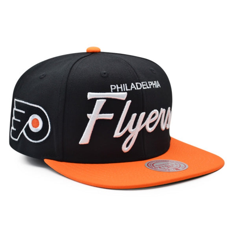 Philadelphia Flyers Mitchell & Ness NHL VINTAGE SCRIPT Snapback Adjustable Hat – Black/Orange
