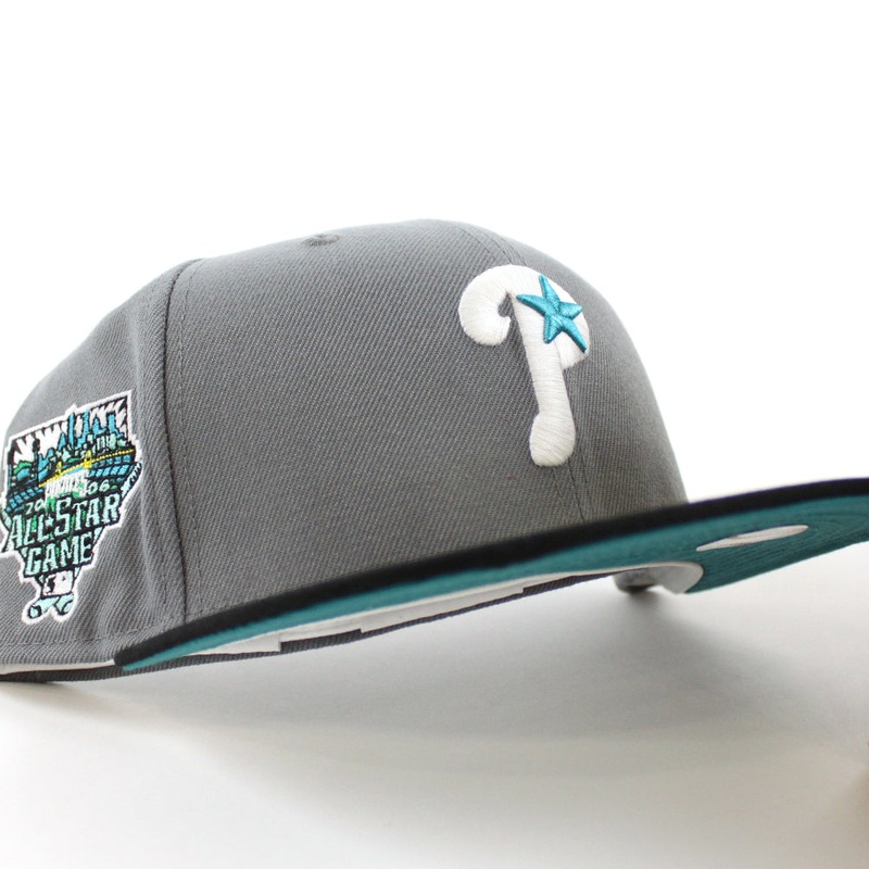 Philadelphia Phillies 2006 All Star Game 59Fifty New Era Fitted Hats (GITD Storm Gray Black Teal Under Brim) 7