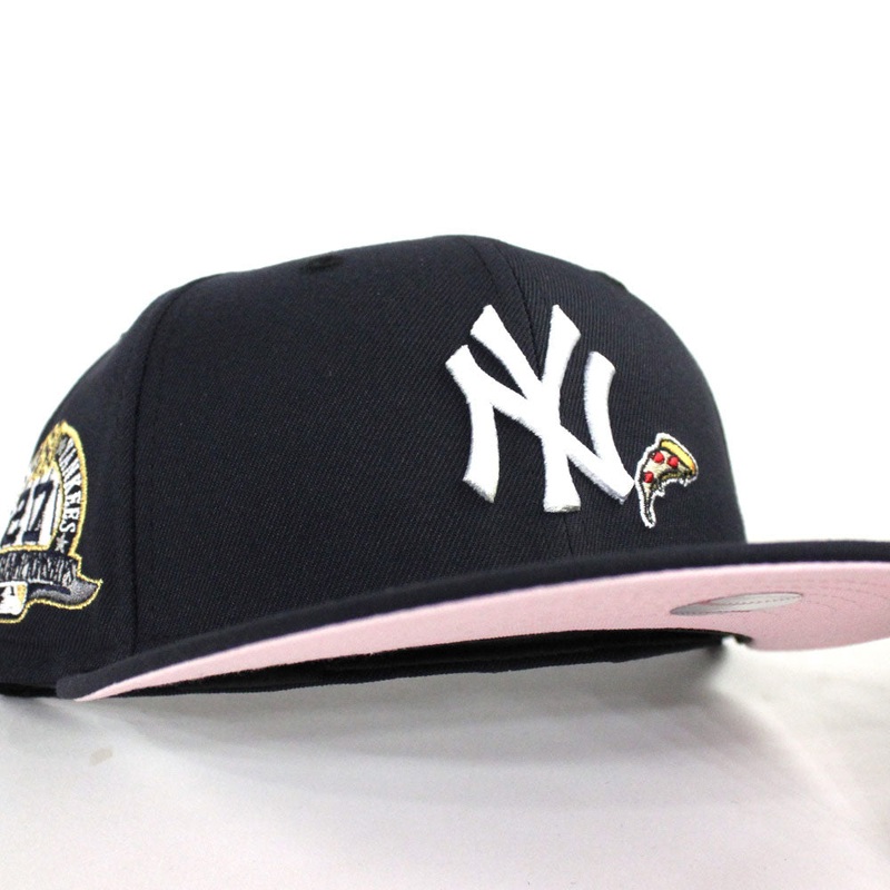 PIZZA New York Yankees 27 World Championships New Era 59Fifty Fitted Hat (Navy Pink Under Brim) 6 7/8