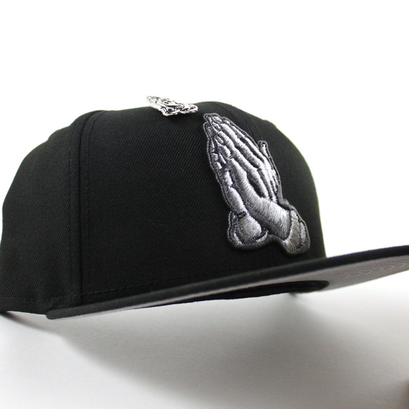 Praying Hands New Era 59Fifty Fitted Hat (Black Gray Under Brim With Pin) 6 7/8