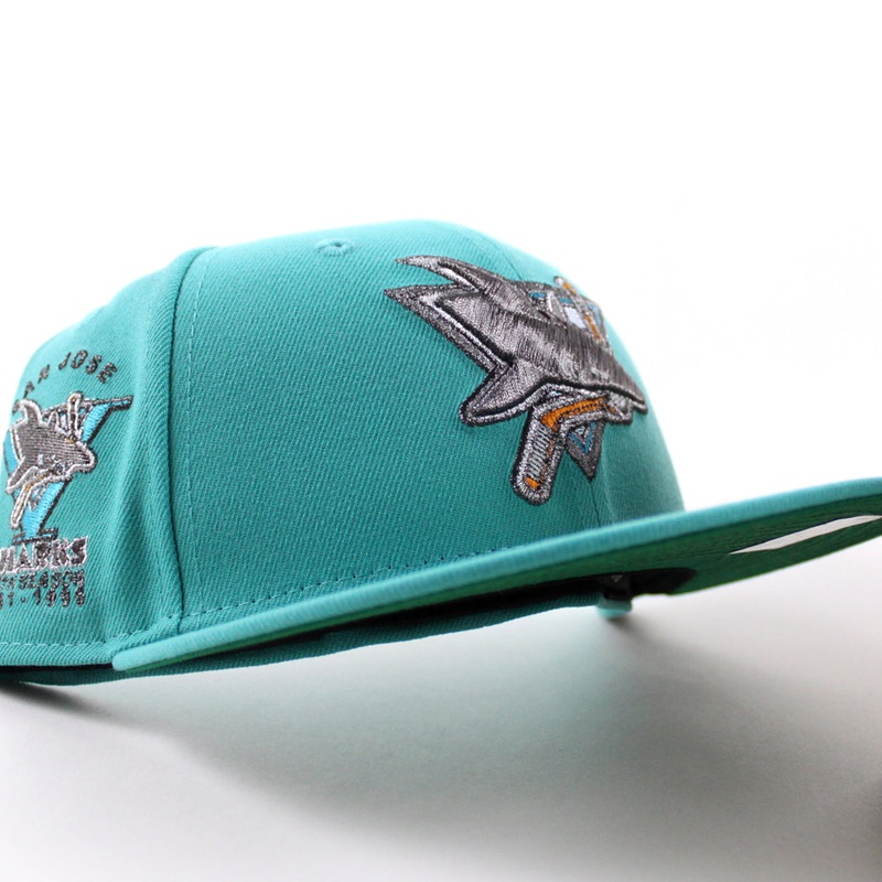 Retro San Jose Sharks 5th Season Patch New Era 59Fifty Fitted Hat (Teal Green Under Brim) 7