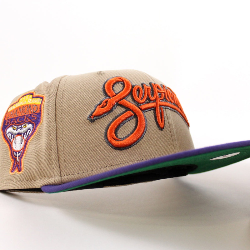 Arizona Diamondbacks 1998 Inaugural season New Era 59Fifty Fitted Hat (Camel Orchid Green Under Brim) 6 7/8