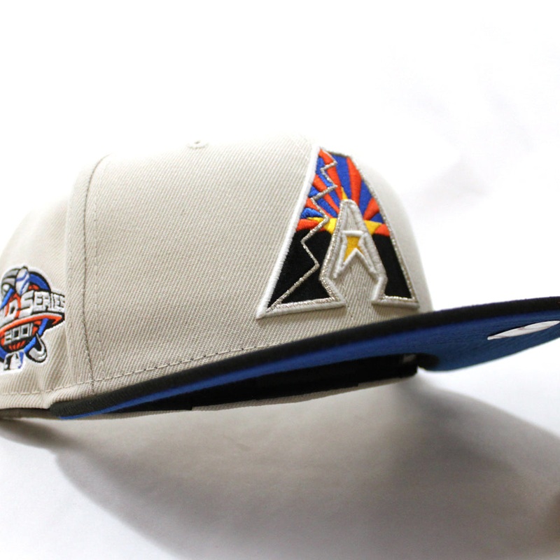 Arizona Diamondbacks 2001 World Series New Era 59Fifty Fitted Hat (GITD Stone Black Blue Under Brim) 7