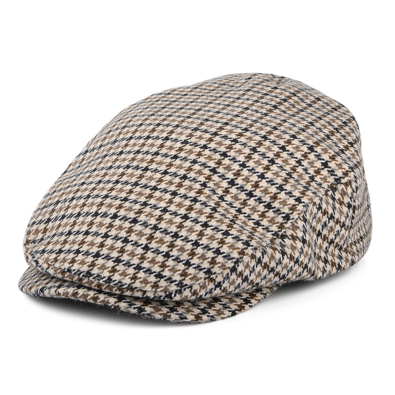 Brixton Hats Hooligan Houndstooth Flat Cap – Sand-Black-Sepia Small-56cm