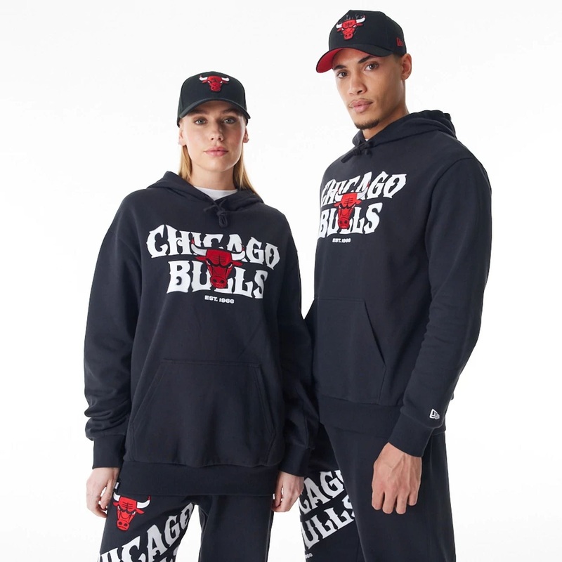 Chicago Bulls NBA Graphic Black Oversized Pullover Hoodie XS