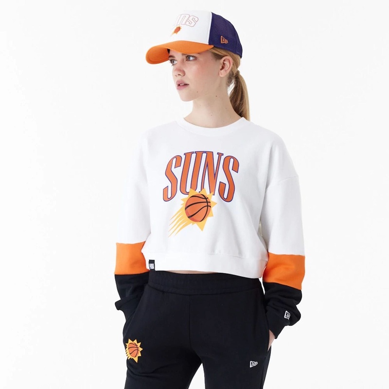 Phoenix Suns Womens NBA Colour Block White Crop Crew Neck Sweatshirt XS