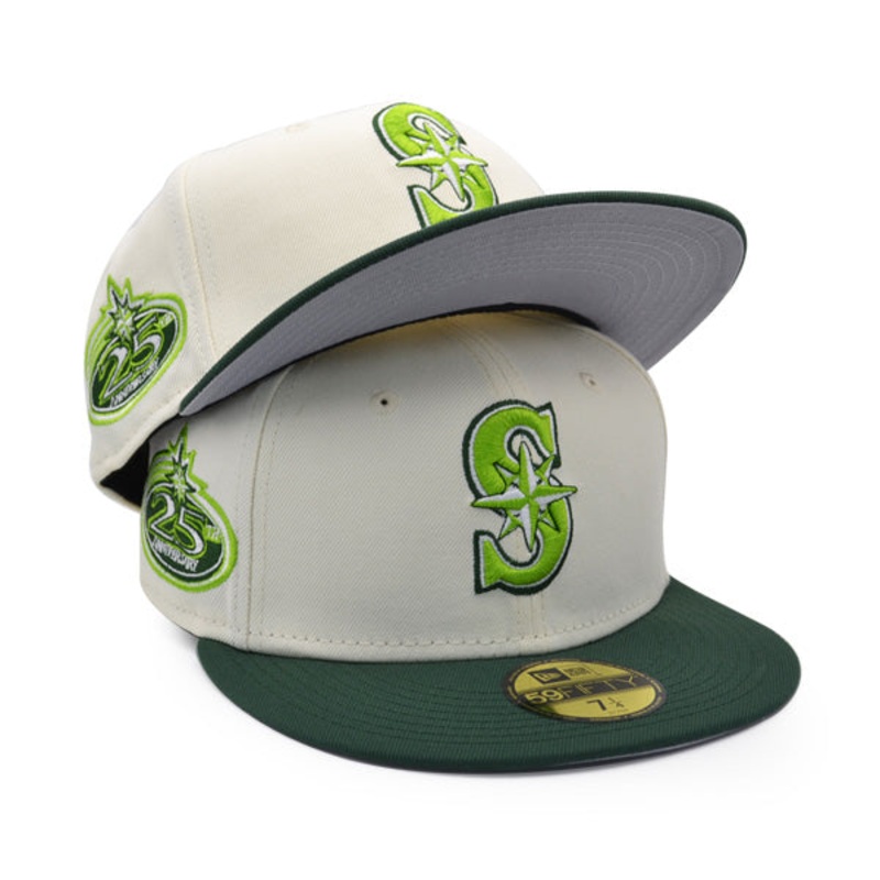 Seattle Mariners 25th ANNIVERSARY Exclusive New Era 59Fifty Fitted Hat  Chrome/Green/Lime 7