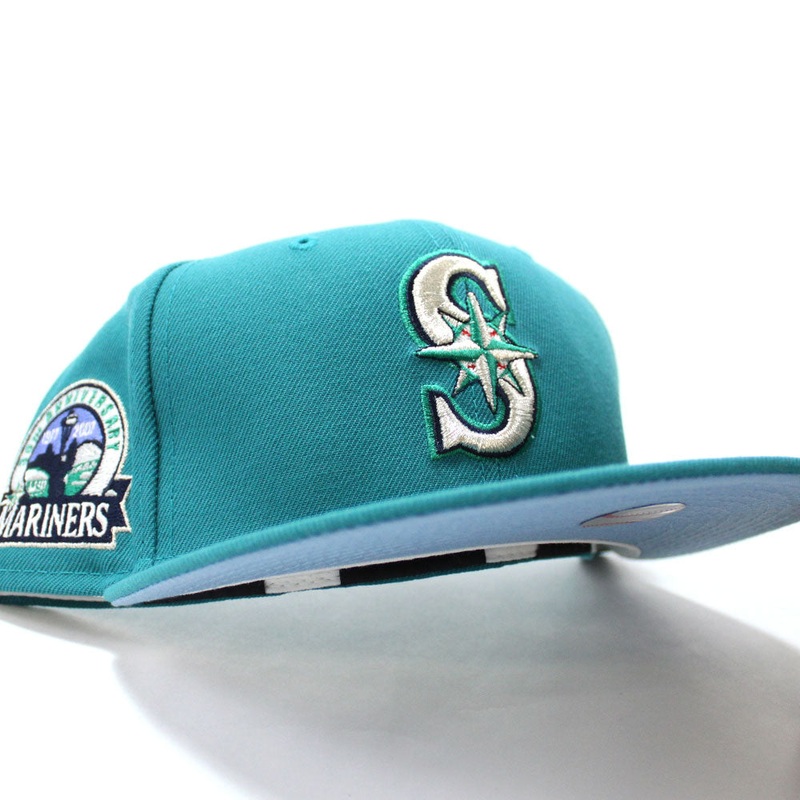 Seattle Mariners 30th anniversary New Era 59Fifty Fitted Hat (Aqua Sky Blue Under Brim) 7