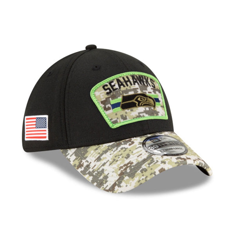 Seattle Seahawks New Era 2021 Salute To Service 39THIRTY Flex Hat – Black/Camo L/XL
